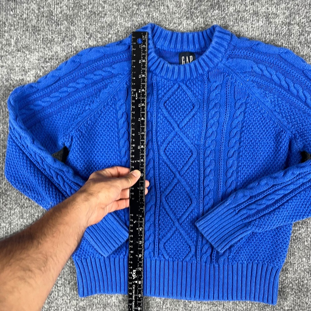 Gap Sweater Kids Size S Tall Blue Cable Knit Cotton Crew Neck Raglan Long Sleeve - Picture 4 of 8